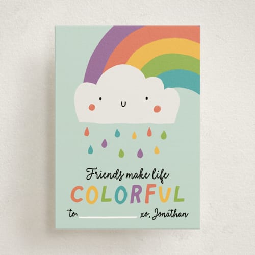This is a rainbow kids valentines day cards with standard by Monika Torun called colorful printing on signature in standard