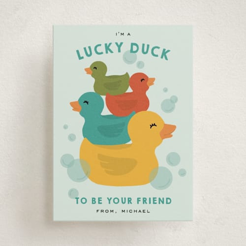 This is a brights kids valentines day cards with standard by Michelle Taylor called rubber ducks printing on signature in standard