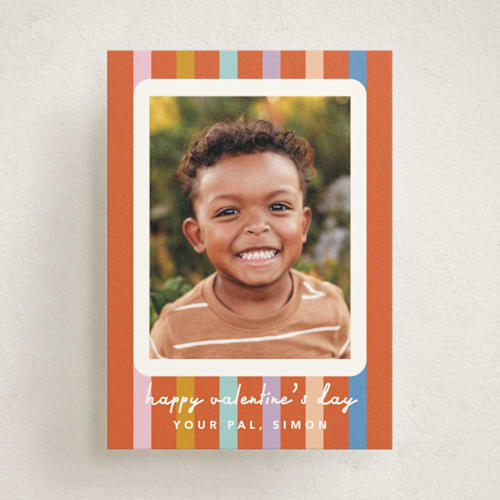 This is a tomato kids valentines day cards with standard by Carrie Moradi called rainbow stripes printing on signature in standard
