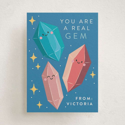 This is a sapphire kids valentines day cards with standard by Diana Pinnell called crystal gems printing on signature in standard