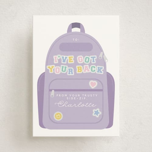 This is a lavender kids valentines day cards with standard by Hudson meet Rose called trusty side zip printing on signature in standard