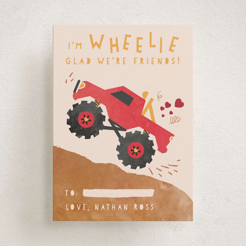 This is a berry kids valentines day cards with standard by Kanika Mathur called wheelie truck printing on signature in standard