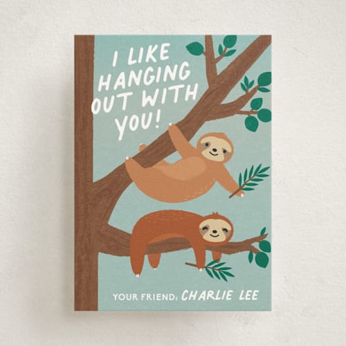 This is a eucalyptus kids valentines day cards with standard by Jennifer Lew called hanging out printing on signature in standard