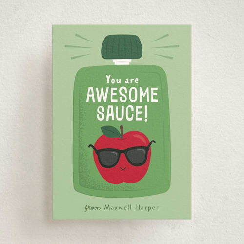 This is a granny smith kids valentines day cards with standard by Kacey Kendrick Wagner called awesome applesauce printing on signature in standard