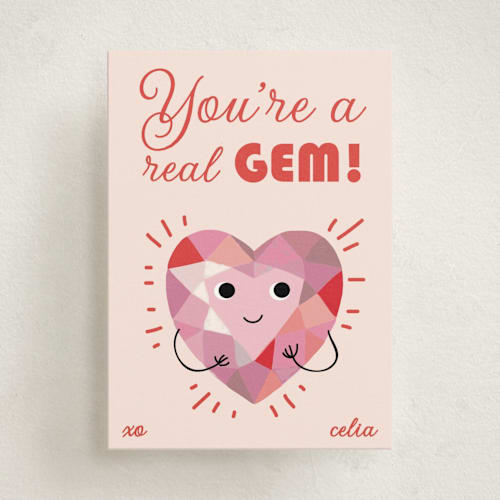This is a ruby kids valentines day cards with standard by Hannah Williams called gemstone printing on signature in standard