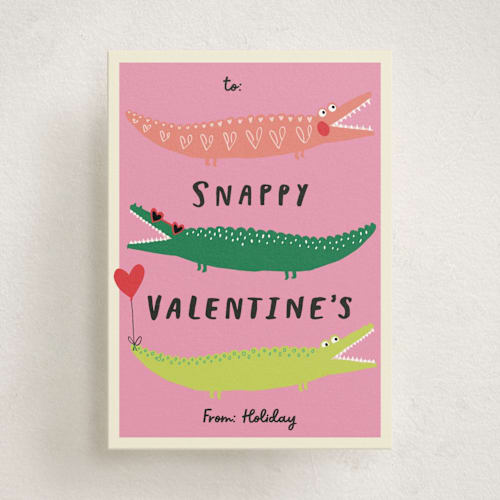 This is a blush kids valentines day cards with standard by Katt Jones called snappy valentines printing on signature in standard