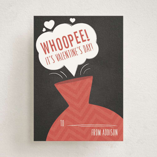 This is a tomato kids valentines day cards with standard by Chelsey Scott called whoopee! printing on signature in standard