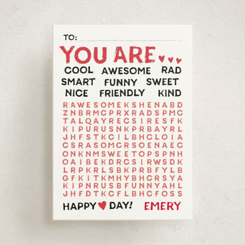 This is a apple kids valentines day cards with standard by Jessie Steury called wonderful words printing on signature in standard