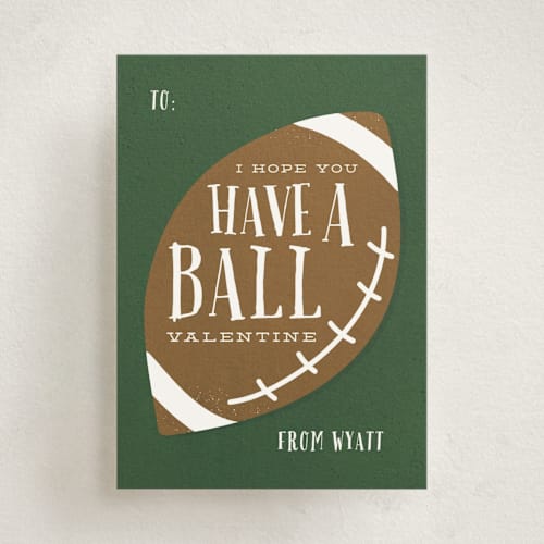 This is a grass kids valentines day cards with standard by Amy Payne called have a ball printing on signature in standard