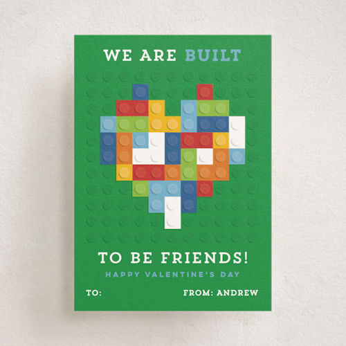 This is a grass kids valentines day cards with standard by Michelle Taylor called built to be friends printing on signature in standard