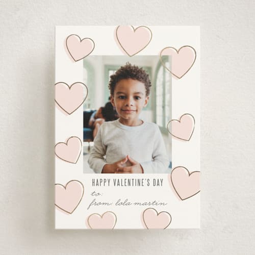 This is a peony kids valentines day cards with foil pressed by Lauren Chism called jumbo hearts printing on signature in standard