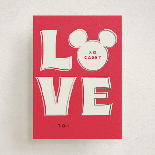 This is a cherry kids valentines day cards with foil pressed by Baumbirdy called disney's mickey mouse big love printing on signature in standard