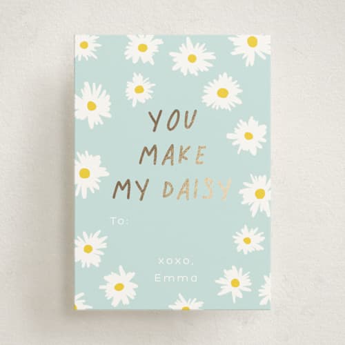 This is a mint kids valentines day cards with foil pressed by Yaling Hou Suzuki called daisy printing on signature in standard