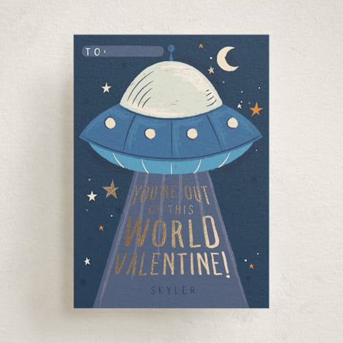 This is a neptune kids valentines day cards with foil pressed by Kiersten Garner called out of this world printing on signature in standard
