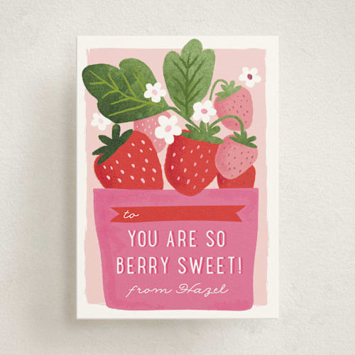 This is a berry kids valentines day cards with foil pressed by Karidy Walker called berry basket printing on signature in standard