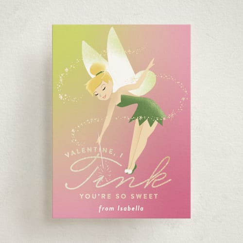 This is a bubblegum kids valentines day cards with foil pressed by Rebecca Durflinger called disney's tink you're so sweet printing on signature in standard