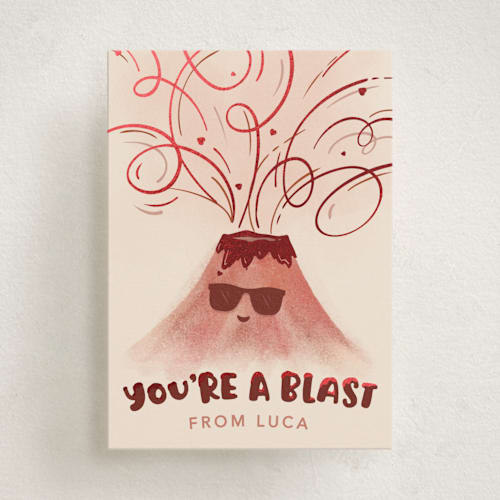 This is a hot lava kids valentines day cards with foil pressed by Kelsey Mucci called you're a blast printing on signature in standard