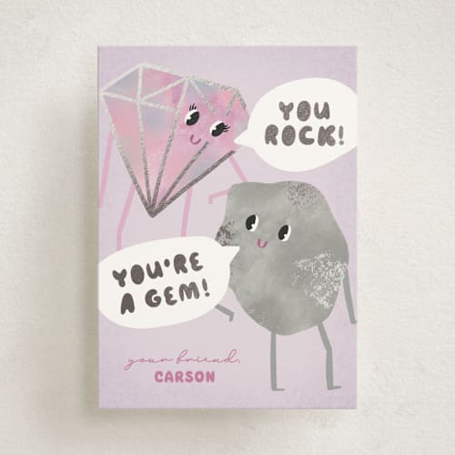 This is a opal kids valentines day cards with foil pressed by Carolyn Kach called rockin' gem printing on signature in standard