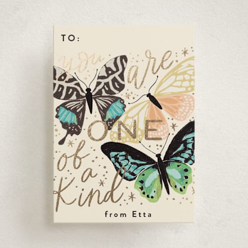 This is a daisy kids valentines day cards with foil pressed by Alethea and Ruth called one of a kind butterfly printing on signature in standard