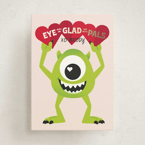 This is a blush kids valentines day cards with foil pressed by Baumbirdy called disney and pixar's monster's inc pal printing on signature in standard