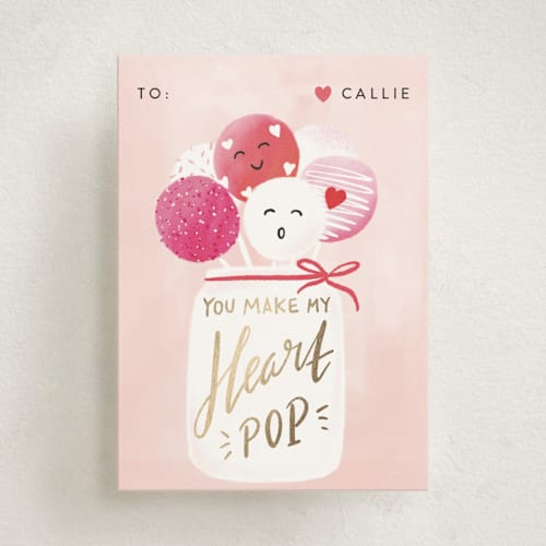 This is a blush kids valentines day cards with foil pressed by chocomocacino called croustilant printing on signature in standard
