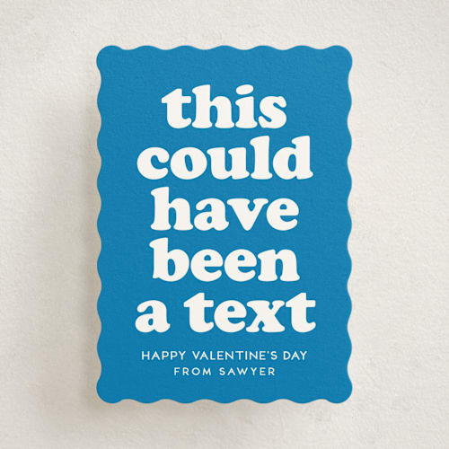 This is a true blue kids valentines day cards with standard by Lea Delaveris called text printing on signature in standard