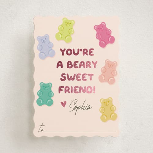 This is a chiffon kids valentines day cards with foil pressed by Karidy Walker called beary sweet printing on signature in standard