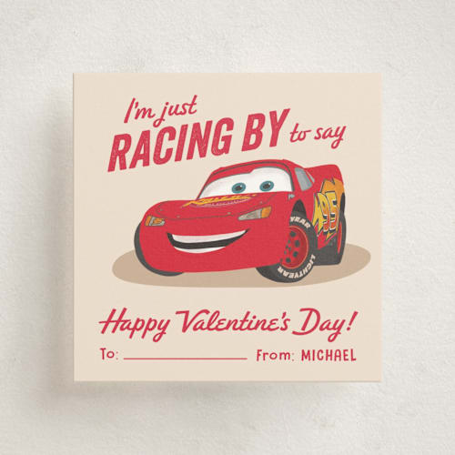 This is a firetruck kids valentines day cards with standard by Creo Study called pixar's race car wish printing on signature in standard
