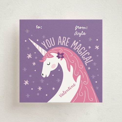 This is a lavender kids valentines day cards with standard by Jana Volfova called magical valentine printing on signature in standard