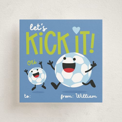 This is a sky kids valentines day cards with standard by Terri Trigger called let's kick it! printing on signature in standard