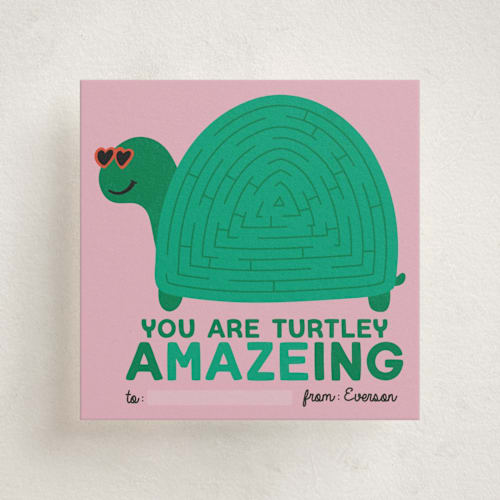This is a bubblegum kids valentines day cards with standard by Jenna Holcomb called turtley amazeing printing on signature in standard