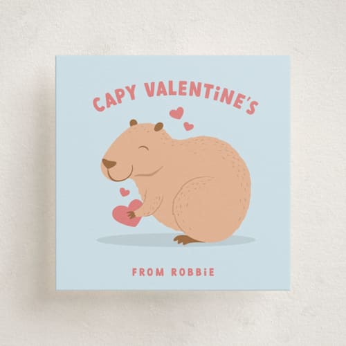 This is a aqua kids valentines day cards with standard by Ashley Presutti Beasley called capy valentine's printing on signature in standard