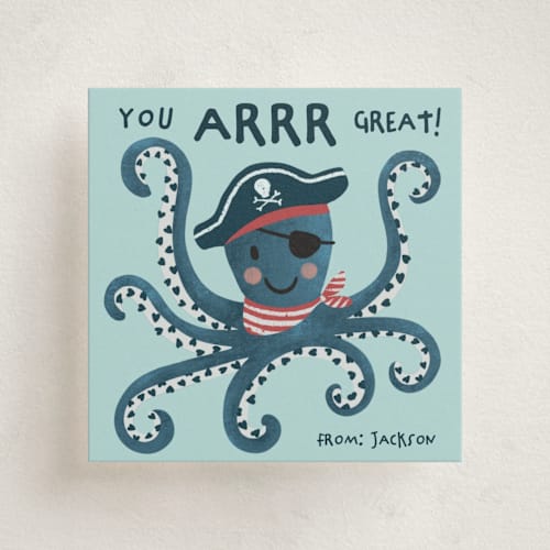 This is a ocean kids valentines day cards with standard by Alice Nelen called pirate valentine printing on signature in standard