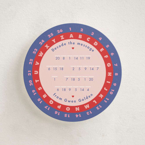 This is a midnight kids valentines day cards with standard by Erin L. Wilson called decoder pin printing on signature in standard