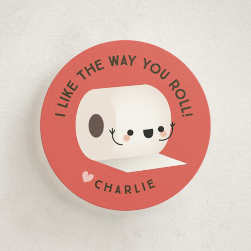 This is a cranberry kids valentines day cards with standard by Itsy Belle Studio called i like the way you roll printing on signature in standard