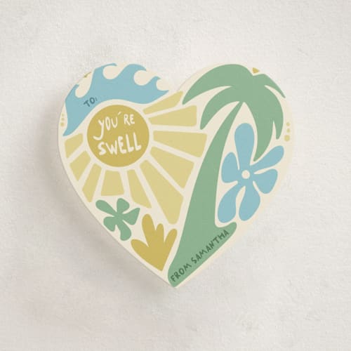 This is a caribbean kids valentines day cards with standard by Tennie and Co. called surf love printing on signature in standard