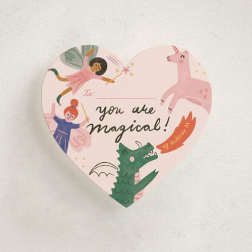 This is a blush kids valentines day cards with standard by Caitlin McClain called magical heart printing on signature in standard