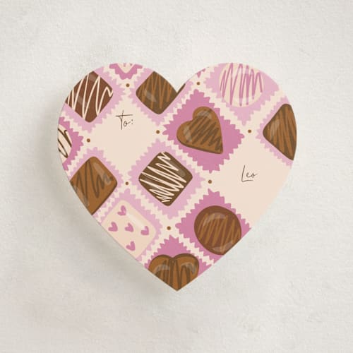 This is a cream kids valentines day cards with standard by Hilda Ugboduma called chocolatebox printing on signature in standard