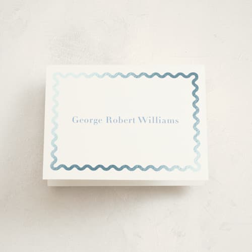 This is a bluebell baby thank you cards with foil pressed by Megan Davis called ric rac printing on strathmore in standard