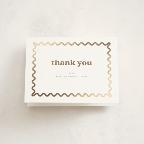 This is a pearl baby thank you cards with foil pressed by Creo Study called glimmering ric-rac printing on strathmore in standard