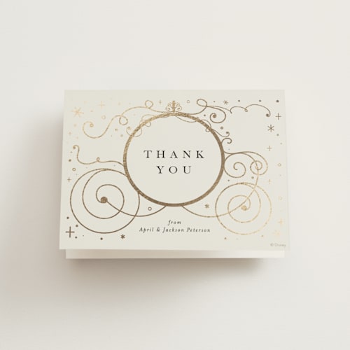 This is a ivory baby thank you cards with foil pressed by Amy Payne called disney's cinderella carriage printing on strathmore in standard