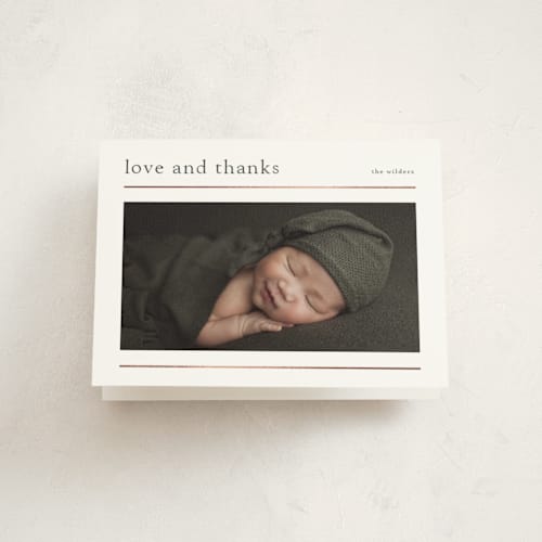This is a cotton baby thank you cards with foil pressed by Stacey Meacham called modern lines printing on strathmore in standard