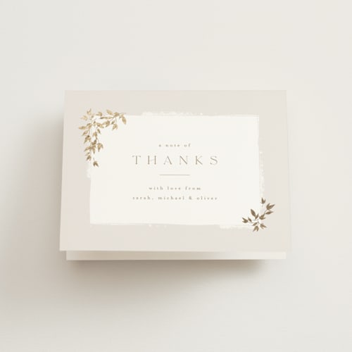 This is a latte baby thank you cards with foil pressed by Kristie Kern called tiny sprigs printing on strathmore in standard
