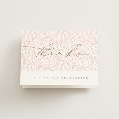 This is a fawn baby thank you cards with foil pressed by Olivia Raufman called blissful welcome printing on strathmore in standard