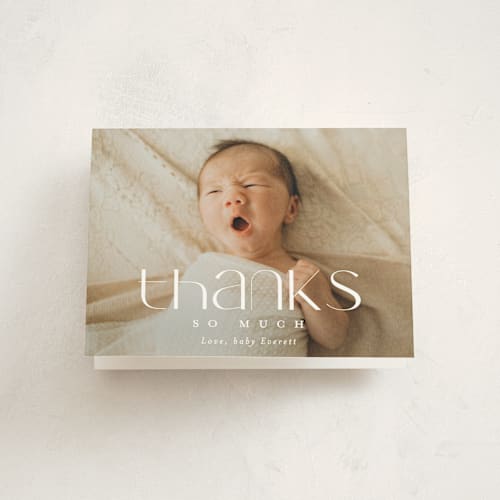 This is a linen baby thank you cards with standard by Erica Krystek called modern name printing on strathmore in standard
