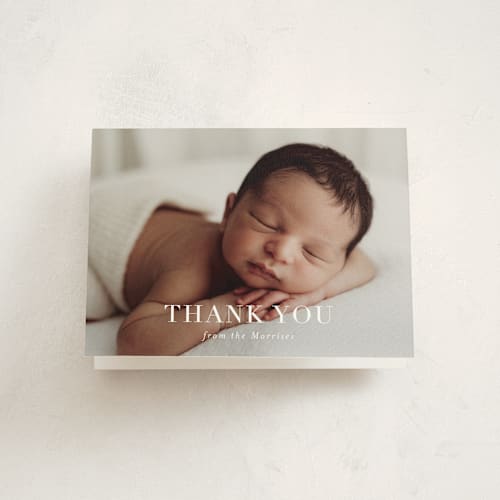 This is a snow baby thank you cards with standard by Sarah Curry called simply named printing on strathmore in standard