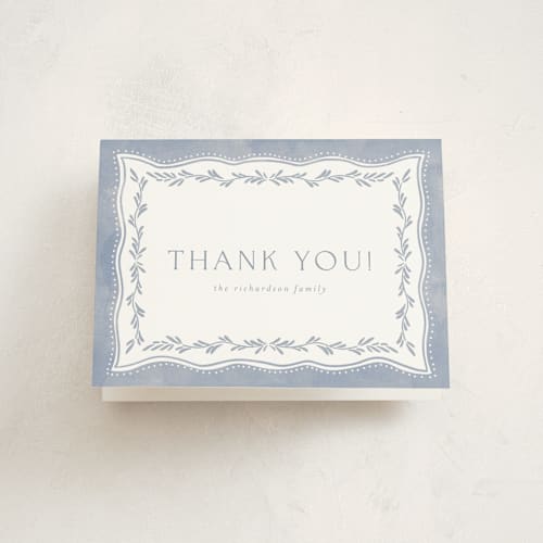 This is a cornflower baby thank you cards with standard by Chris Griffith called baby frame printing on strathmore in standard