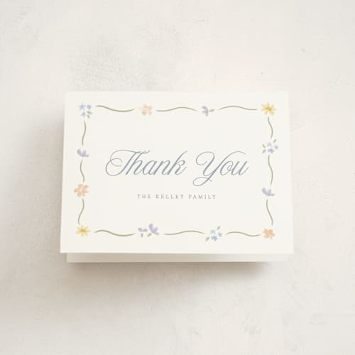 This is a bouquet baby thank you cards with standard by Robert and Stella called petite garden printing on strathmore in standard