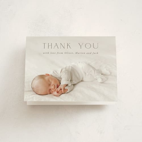 This is a fog baby thank you cards with standard by Julia Hall called our hearts printing on strathmore in standard