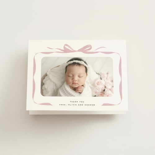 This is a poppy baby thank you cards with standard by Olivia Kanaley Inman called bow printing on strathmore in standard